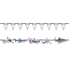Beistle 53807 Shark Streamer Set, 14 pieces w/12' ribbon; makes 2 streamers; prtd 2 sides; assembly required, 5&#188;" x 5'