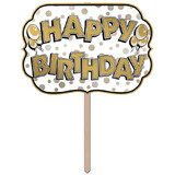 Beistle 53809 Foil Happy Birthday Yard Sign, foil/prtd 2 sides; attached to 24 pine stake, 10
