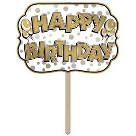 Beistle 53809 Foil Happy Birthday Yard Sign, foil/prtd 2 sides; attached to 24 pine stake, 10" x 14&#189;"