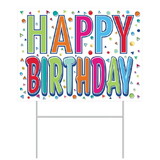 Beistle 53817 Plastic Happy Birthday Yard Sign, 1 metal H stake included; all-weather; assembly required, 11½