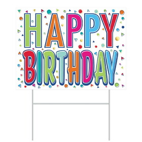 Beistle 53817 Plastic Happy Birthday Yard Sign, 1 metal H stake included; all-weather; assembly required, 11&#189;" x 15&#189;"