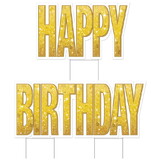 Beistle 53848-GD Plas Jumbo Happy Birthday Yard Sign Set, gold; 1 pc Happy ; other pc Birthday ; 3 metal H stakes included; assembly required, 20