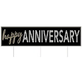 Beistle 53860 Plastic Jumbo Happy Anniv Yard Sign, tri-fold design; 3 metal stakes included; all-weather; assembly required, 11¾