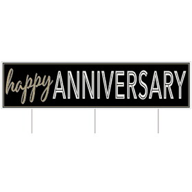 Beistle 53860 Plastic Jumbo Happy Anniv Yard Sign, tri-fold design; 3 metal stakes included; all-weather; assembly required, 11&#190;" x 3' 11"