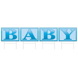 Beistle 53863-B Plastic Baby Yard Sign, blue; 4 individual signs create 1-6' yard sign; 4 metal H stakes included; all-weather; assembly required, 11½