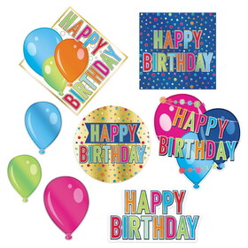 Beistle 53932 Foil Happy Birthday Cutouts, foil 1 side/prtd 2 sides, 3&#190;"-10&#188;"