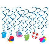 Beistle 53936 Pool Party Whirls, 6 whirls w/icons; 6 plain whirls, 15