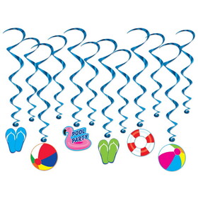 Beistle 53936 Pool Party Whirls, 6 whirls w/icons; 6 plain whirls, 15"-30&#189;"