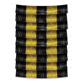 Beistle 53988-BKGD Metallic Fringe Garland Backdrop, black & gold; 9 individual garlands create 1-backdrop; assembly required, 9&#190;" x 6'