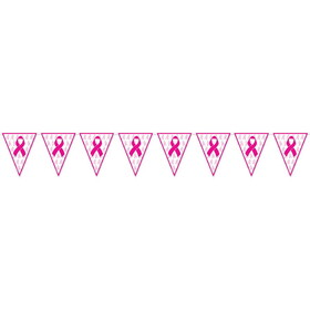 Beistle 54101 Pink Ribbon Pennant Banner, all-weather; 12 pennants/string, 11" x 12'