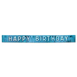 Beistle 54164 Metallic Happy Birthday Banner, blue w/silver gltrd blue ltrs, 10