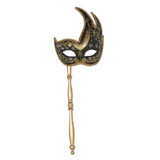 Beistle 54200-GD Glittered Mask w/Stick, gold; sticks attached