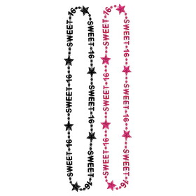 Beistle 54591 Sweet 16 Beads-Of-Expression, asstd black & cerise, 35"