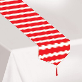 Beistle 54659 Printed Red & White Stripes Table Runner, 11" x 6'