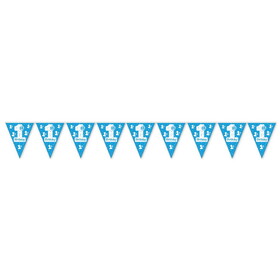 Beistle 54671-B 1st Birthday Pennant Banner, lt blue; all-weather; 12 pennants/string, 11" x 12'
