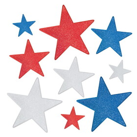 Beistle 54704-RSB Glittered Foil Star Cutouts, asstd red, silver blue; foil 2 sides/gltrd 1 side; 3-5 , 3-9 , 3-12 , Asstd