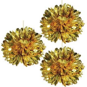 Beistle 54812-GD Metallic Fluff Balls, gold, 16"