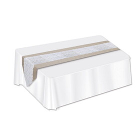 Beistle 54813 Lace & Burlap Table Runner, 12" x 6'