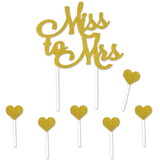 Beistle 54888 Miss To Mrs Cake Topper, 6-1¼ x 3¼ heart picks included, 5