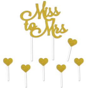 Beistle 54888 Miss To Mrs Cake Topper, 6-1&#188; x 3&#188; heart picks included, 5" x 8&#190;"