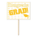 Beistle 54906-GD Plastic Congrats Grad Yard Sign, gold; attached to 24 pine stake; all-weather, 11