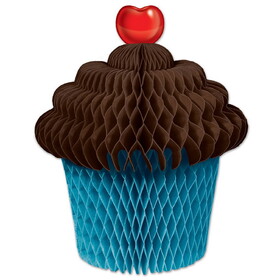 Beistle 54930-BT Tissue Cupcake Centerpiece, brown & turquoise, 7"