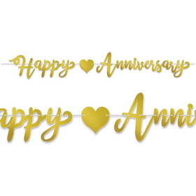 Beistle 54939-GD Foil Happy Anniversary Streamer, gold; foil 2 sides; assembly required, 7&#189;" x 6'