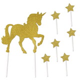 Beistle 54970 Unicorn Cake Topper, 6-1½ x 3½ star picks included, 7¼