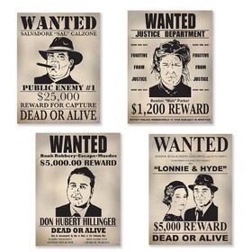 Beistle 54974 Gangster Wanted Sign Cutouts, 15&#188;"