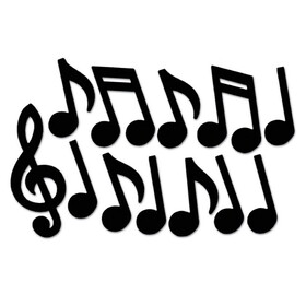 Beistle 55295 Musical Notes Silhouettes, black; prtd 2 sides, 12"-21"