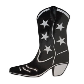 Beistle 55472-BK Foil Cowboy Boot Silhouette, black; foil/prtd 2 sides, 16"