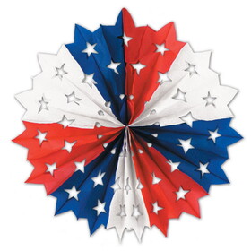 Beistle 55482 Patriotic Star Fan, red, white, blue, 22"