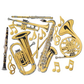 Beistle 55567 Gold Foil Musical Instrument Cutouts, 17"-23&#189;"