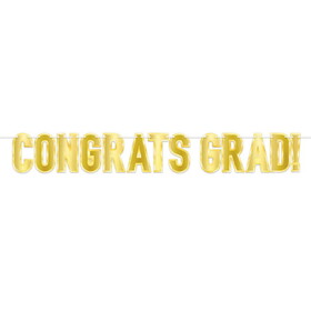 Beistle 56004-GD Foil Congrats Grad! Streamer, assembly required, 7" x 5' 3"