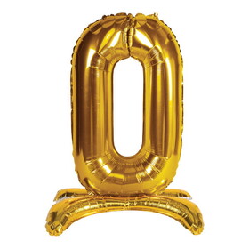 Beistle 56036-GD0 Self-Standing Balloon Number 0 , gold; assembly required, 26"