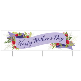 Beistle 56037 Plas Jumbo Happy Mother's Day Yard Sign, tri-fold design; 3 metal stakes included; all-weather; assembly required, 11" x 3' 9&#188;"
