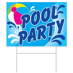 Beistle 56063 Plastic Pool Party Yard Sign, 1 metal H stake included; all-weather; assembly required, 11&#189;" x 15&#189;"