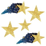 Beistle 56142 Starry Night Hanging Shooting Stars, 7 ceiling hangers w/cord included; prtd 2 sides; assembly required; 1-16½ x 16½ , 2-22 x 22½ , 2-3' ½ x 17 , Asstd
