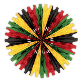 Beistle 56271BKRGY Pkgd Tissue Fan, black, red, green, yellow, 25"