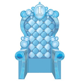 Beistle 3-D 1st Birthday Throne Prop, lt blue; easel attached; assembly required, 7' 1&#190;" x 3' 9&#188;"