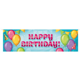 Beistle 56500 Fabric Happy Birthday Banner, two loops attached for hanging, 17¼" x 4' 11"