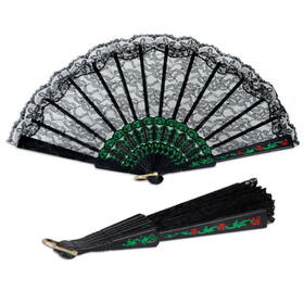 Beistle 57292 Fiesta Fan, black lace; foldable, 9&#189;"