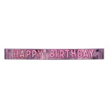Beistle 57306 Metallic Happy Birthday Banner, pink w/silver gltrd pink ltrs, 10