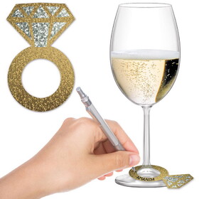 Beistle 57325 Diamond Ring Wine Glass Markers, glitter print, 2&#188;" x 3&#189;"