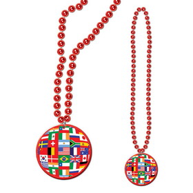 Beistle 57383 Beads w/International Flag Medallion, 33"