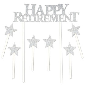 Beistle 57430 Happy Retirement Cake Topper, 6-1&#188; x 3&#188; star picks included, 6" x 8&#188;"