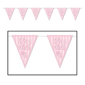 Beistle 57447 It's A Girl! Pennant Banner, all-weather; 12 pennants/string, 11" x 12'