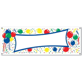 Beistle 57637 Balloons Sign Banner, indoor & outdoor use; 4 grommets, 5' x 21"