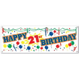 Beistle 57640-21 Happy 21st Birthday Sign Banner, indoor & outdoor use; 4 grommets, 5' x 21