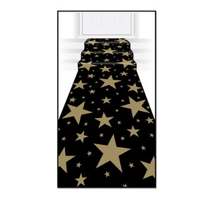 Beistle 57653 Gold Star Runner, prtd runner w/double-sided tape; indoor & outdoor use, 24" x 10'